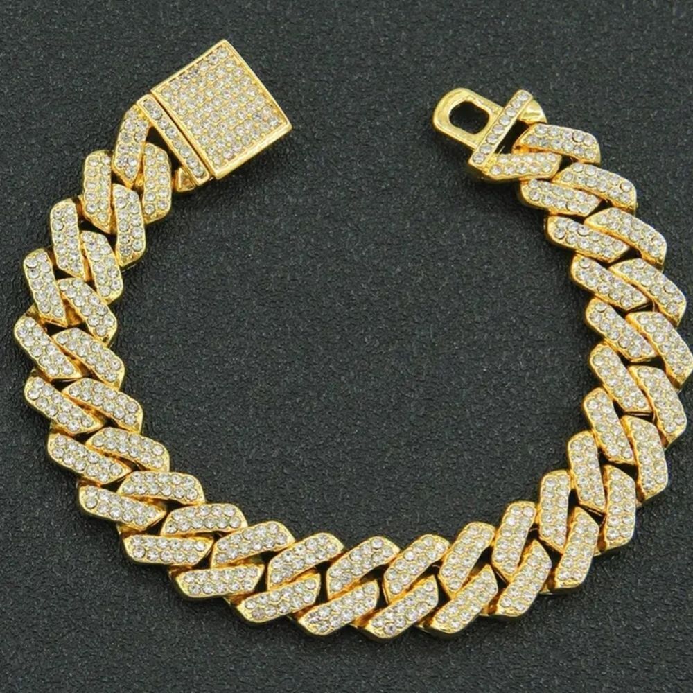 Mens Cuban link golden diamond bracelet 8inches